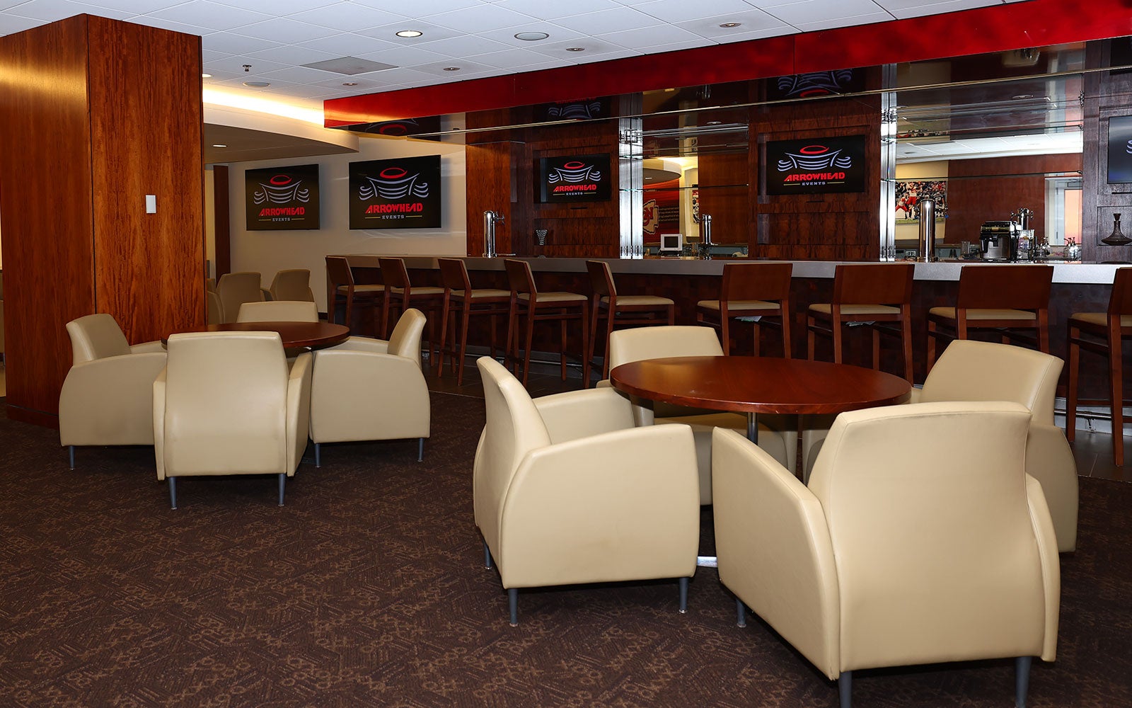 View of the Broadcast Lounge event space at GEHA Field at Arrowhead Stadium
