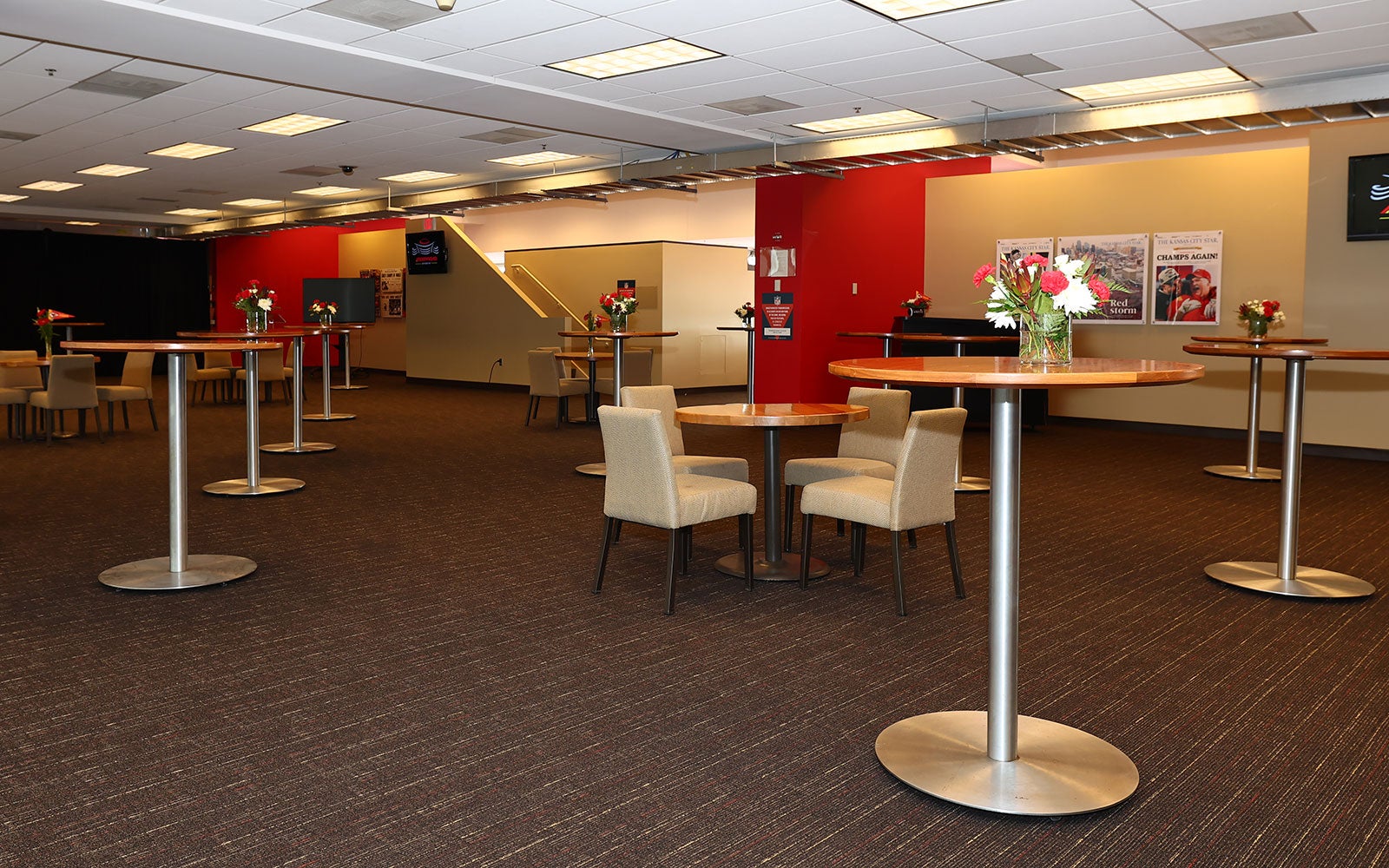 View of the Press Box Lounge event space at GEHA Field at Arrowhead Stadium