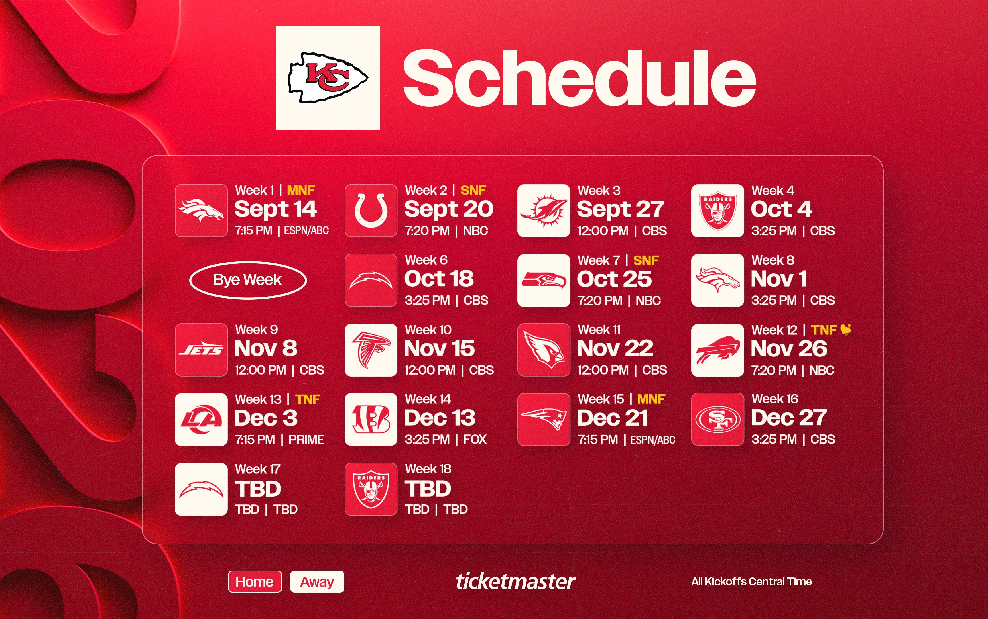More Info for 2026 Regular Season Schedule Finalized; Chiefs to Play Six Primetime Contests